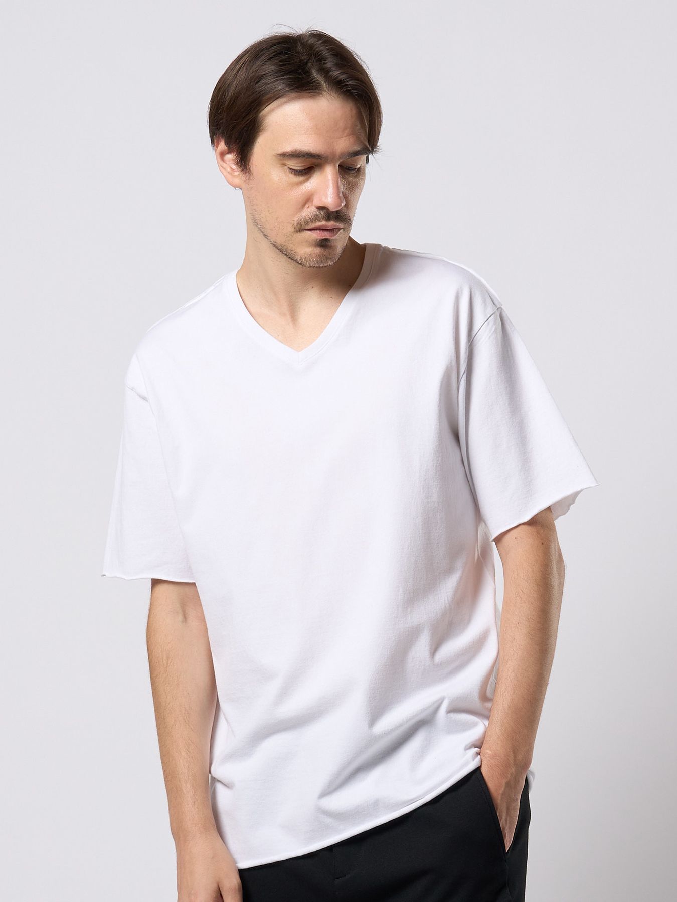 【予約品 9月23日(火) 締切】wide cut-off V-neck S/S / ワイド カットオフ Vネック ショートスリーブ / ホワイト