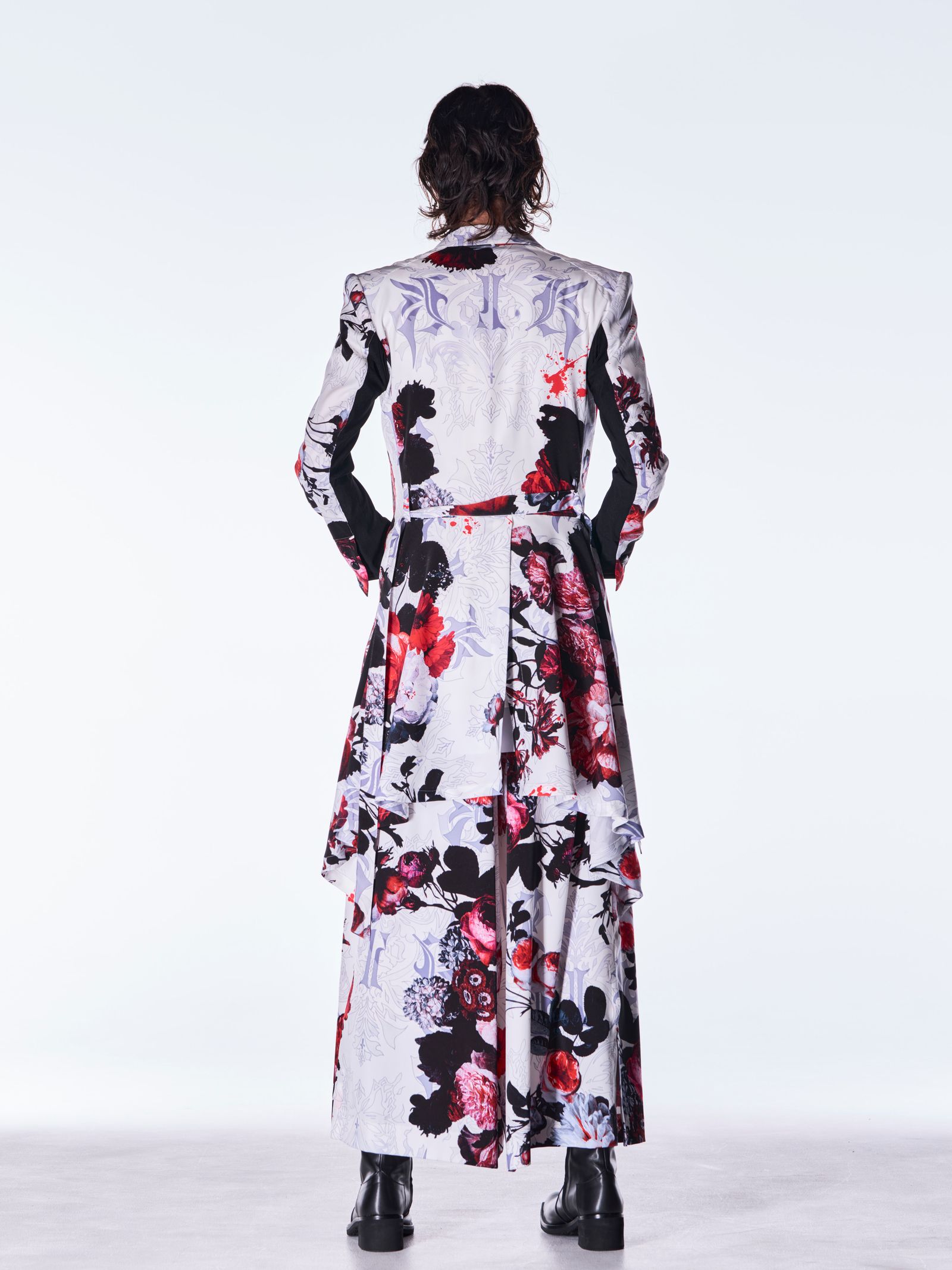 【予約品 6月29日(月) 締切】Goth Flora Suede Satin Flare Jacket / フレアジャケット / ホワイト