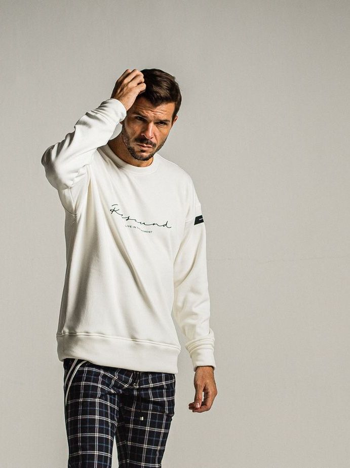 《予約9月1日18時締め》 handwriting rogo  velours fleece drop trainer  / ルーズトレーナー / ホワイト