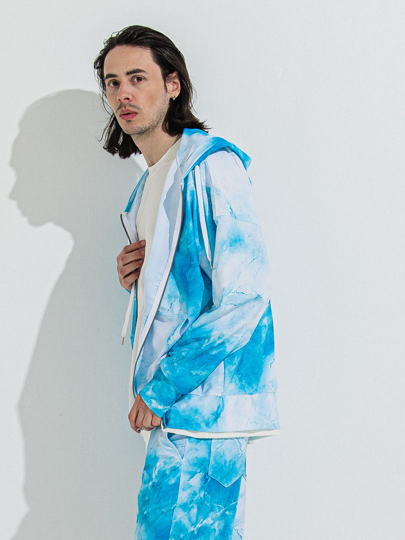 【予約品 】RASH OVER ZIPUP HOODIE / ラッシュガード オーバーサイズジップアップパーカー / マーブルブルー