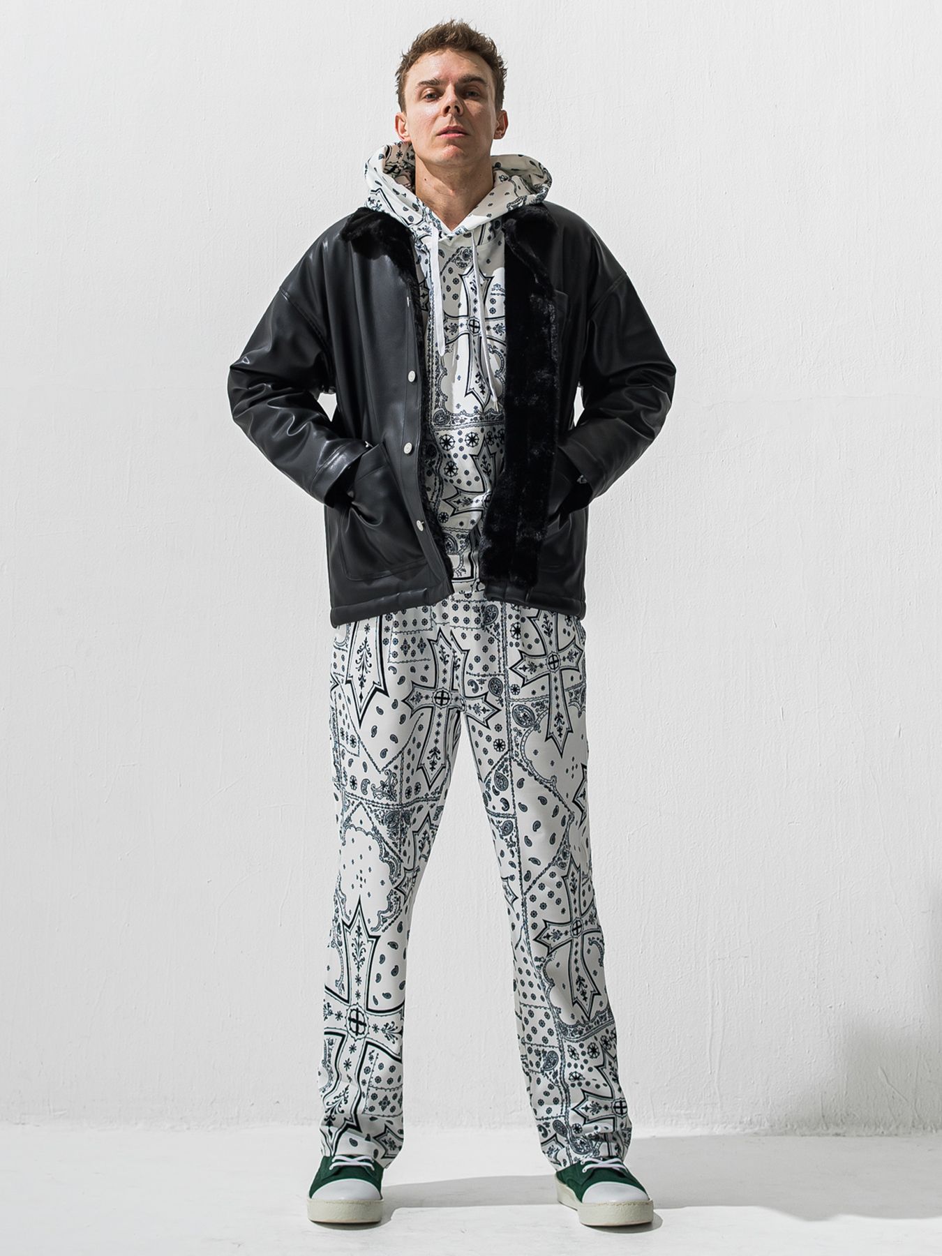 【予約品 9月6日(日) 締切】LEATHER FUR COVERALL / レザー ファー カバーオール / ブラック