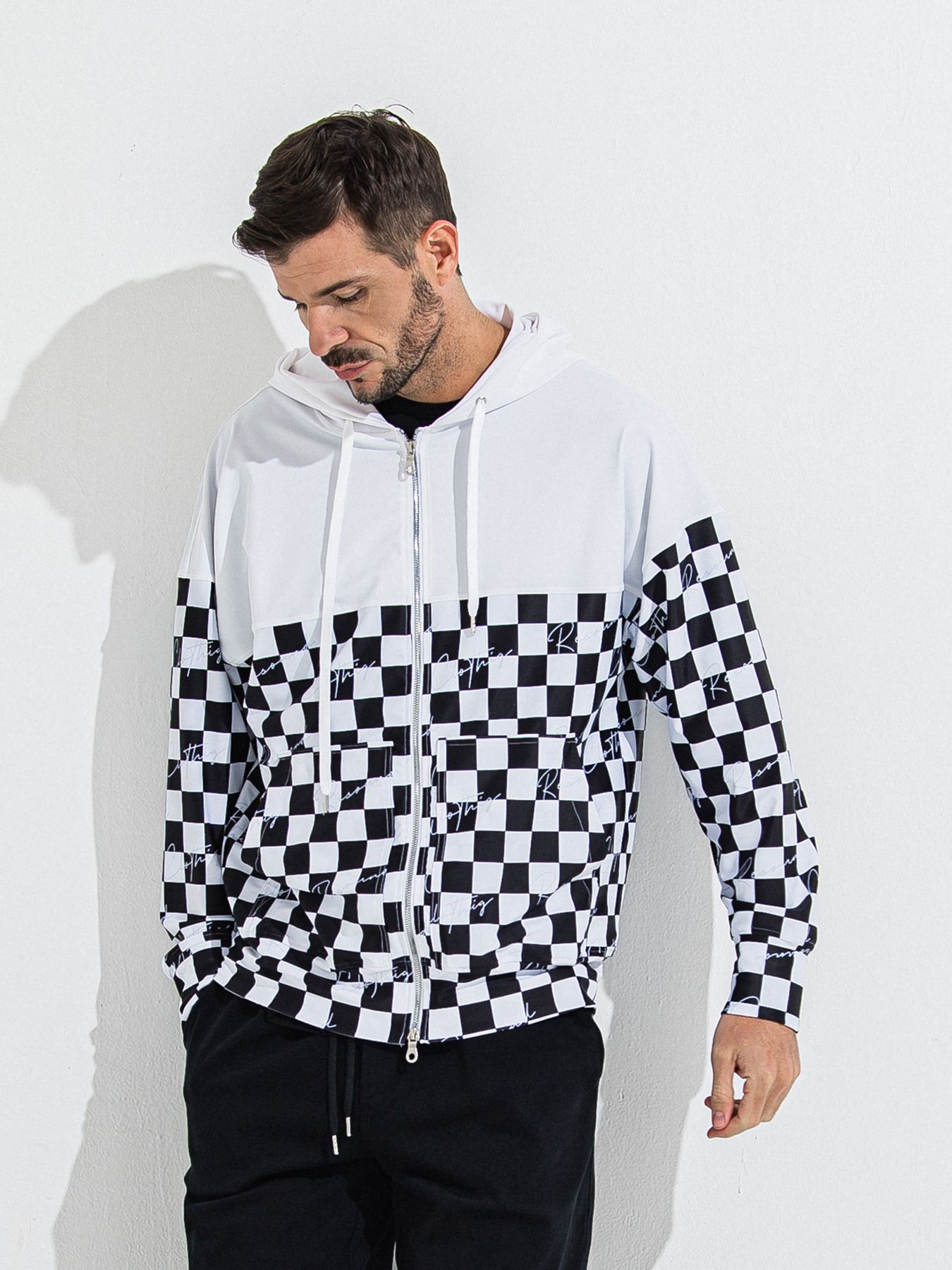 【予約品 】RASH OVER ZIPUP HOODIE / ラッシュガード オーバーサイズジップアップパーカー / チェッカーフラッグ