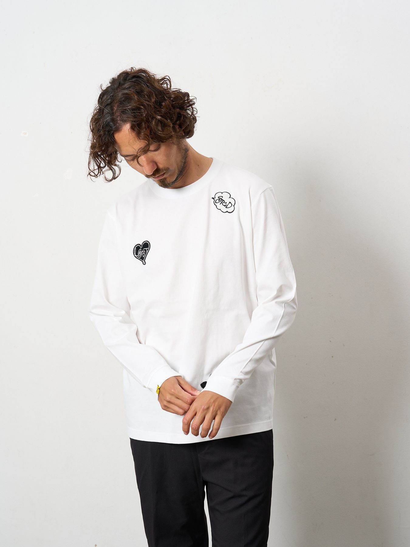 【予約品 5月8日(木) AM10時 締切】 5.6ozコットン天竺 CREATE YOUR OWN LUCK&マルチパッチワーク LS Tシャツ / ホワイト