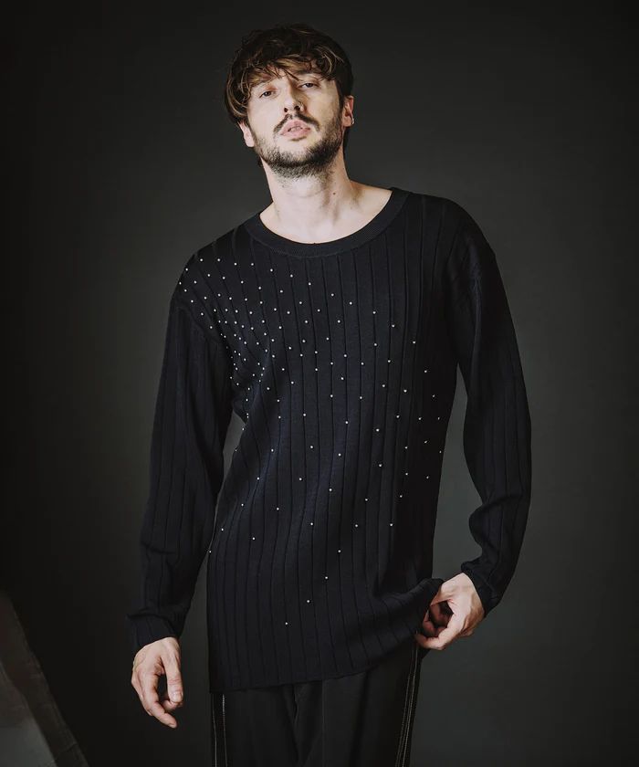 スタッズニットプルオーバー BLACK【NO ID.】