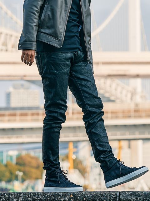 【予約品】 tight straight selvedge denim(oild) / デニム / コーティングブラック