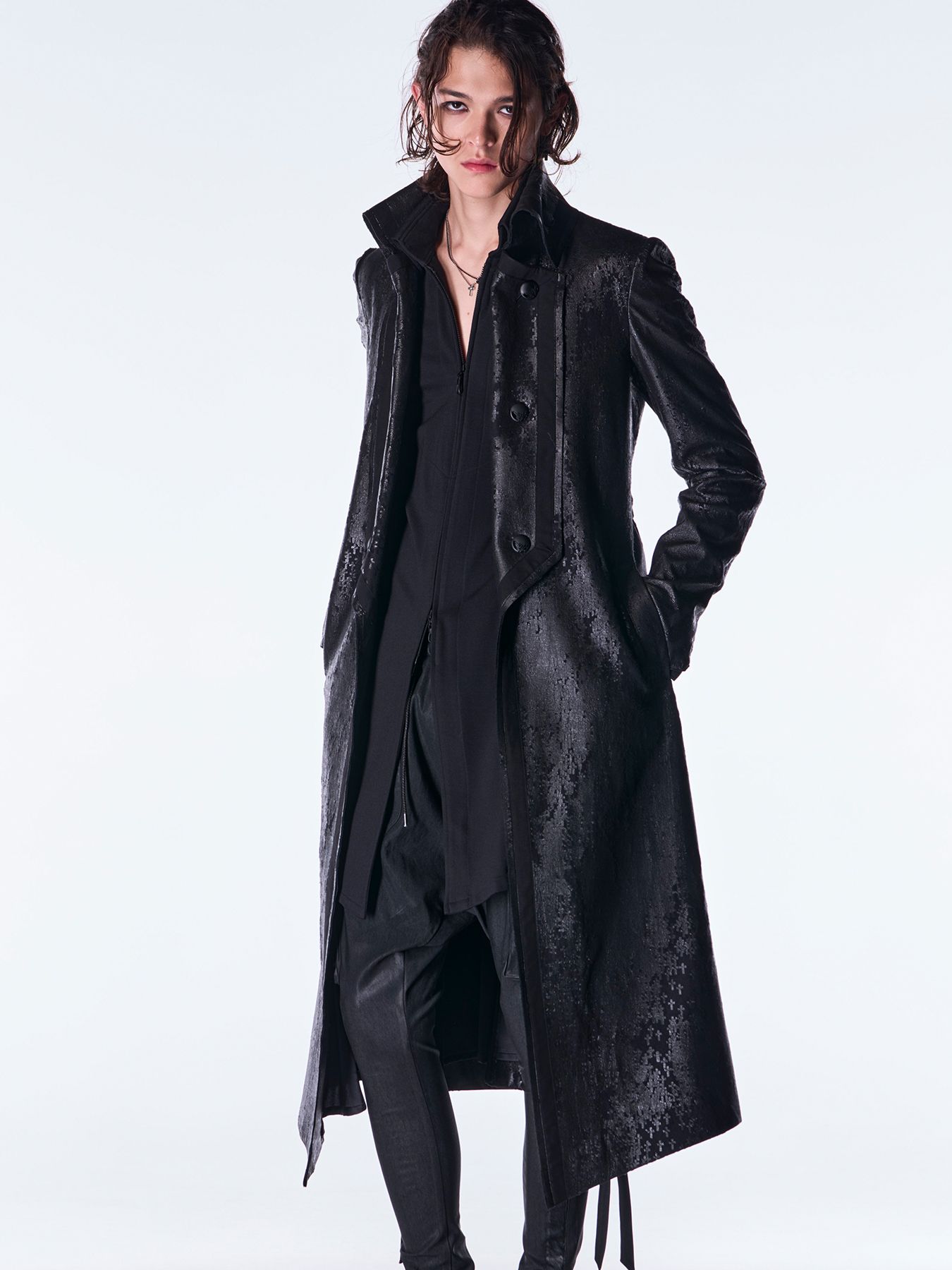 【予約品 6月29日(月) 締切】Cross Dot Fleece Long Napoleon Coat / ロング ナポレオンコート / ブラック