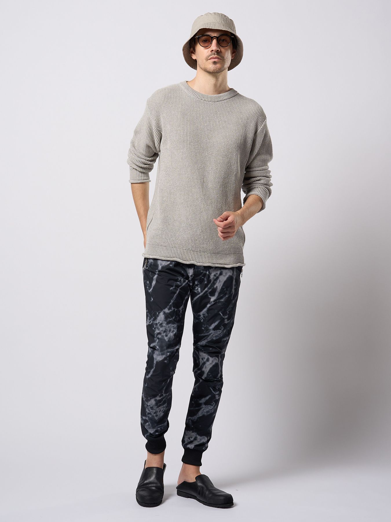 【予約品 9月23日(火) 締切】tuck rib pants / タックリブパンツ / モノプリント