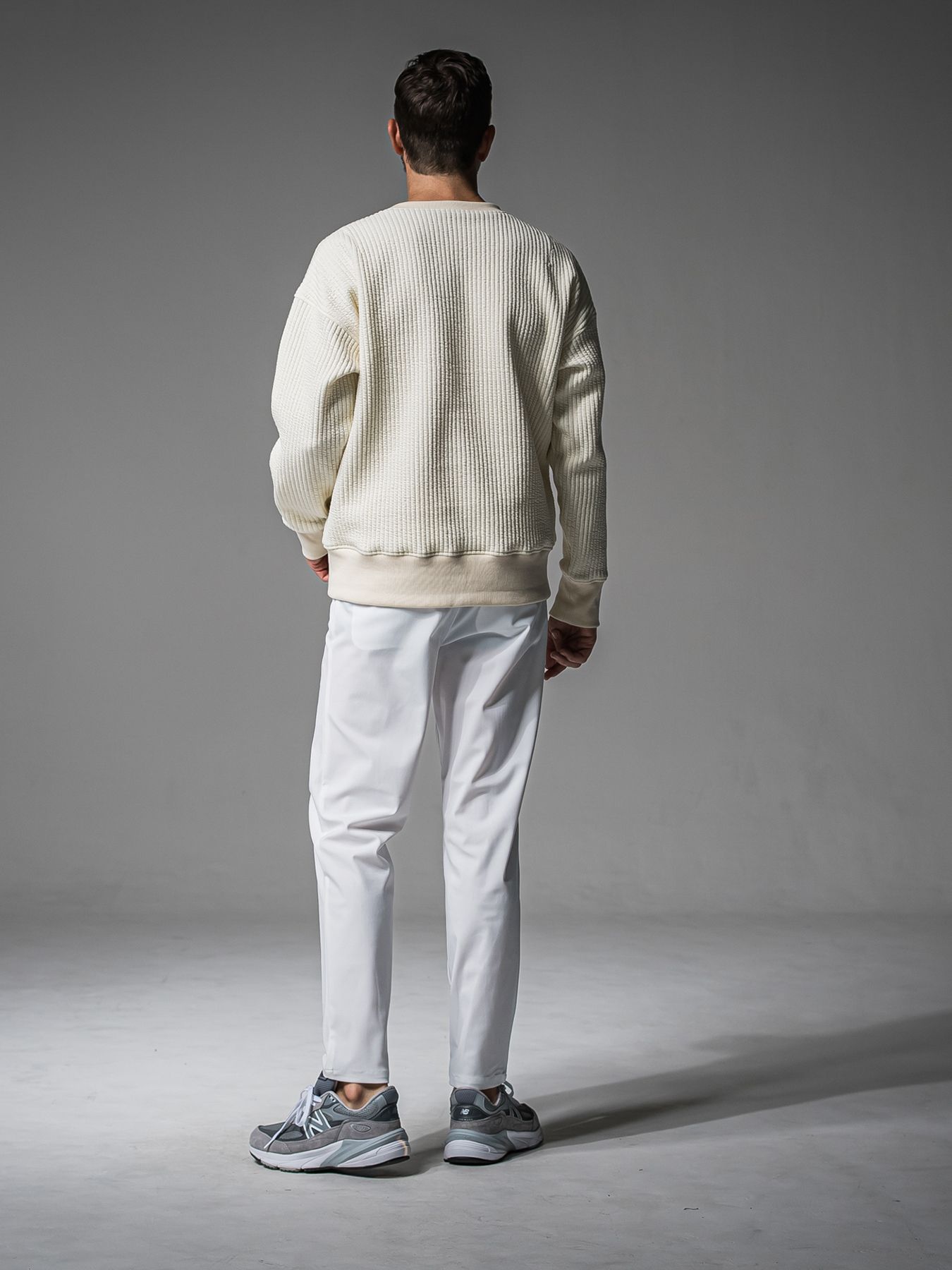 【予約品 】STRIPE QUILTING DROP TRAINER / ストライプキルティング ルーズトレーナー / オフ