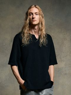 【予約品 9月23日(火) 締切】quarter-knit key neck H/S / クォーターニット キーネック ハーフスリーブ / ブラック