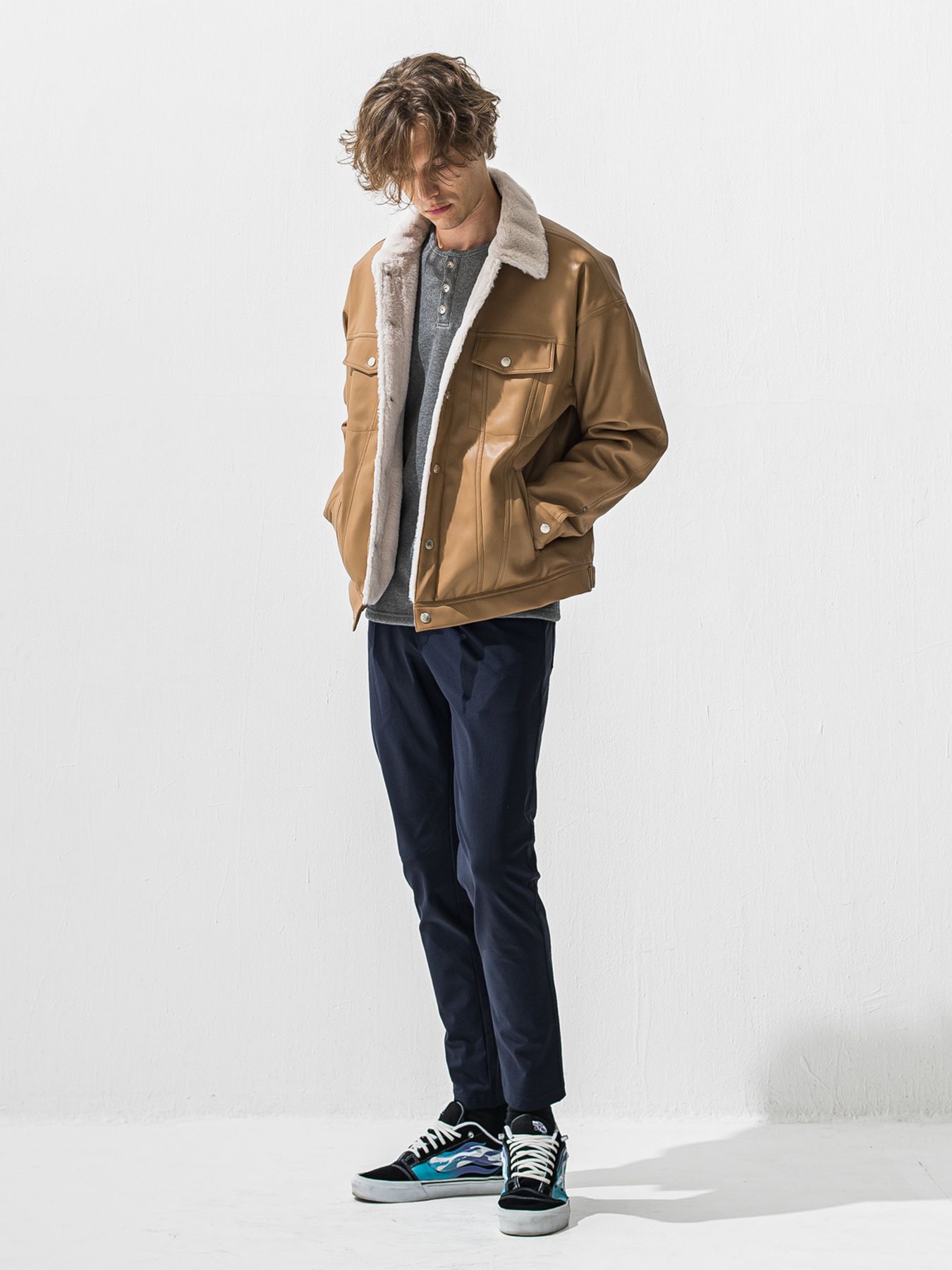 【予約品 9月6日(日) 締切】LEATHER FUR OVER G / レザー ファー オーバー Gジャン / ベージュ