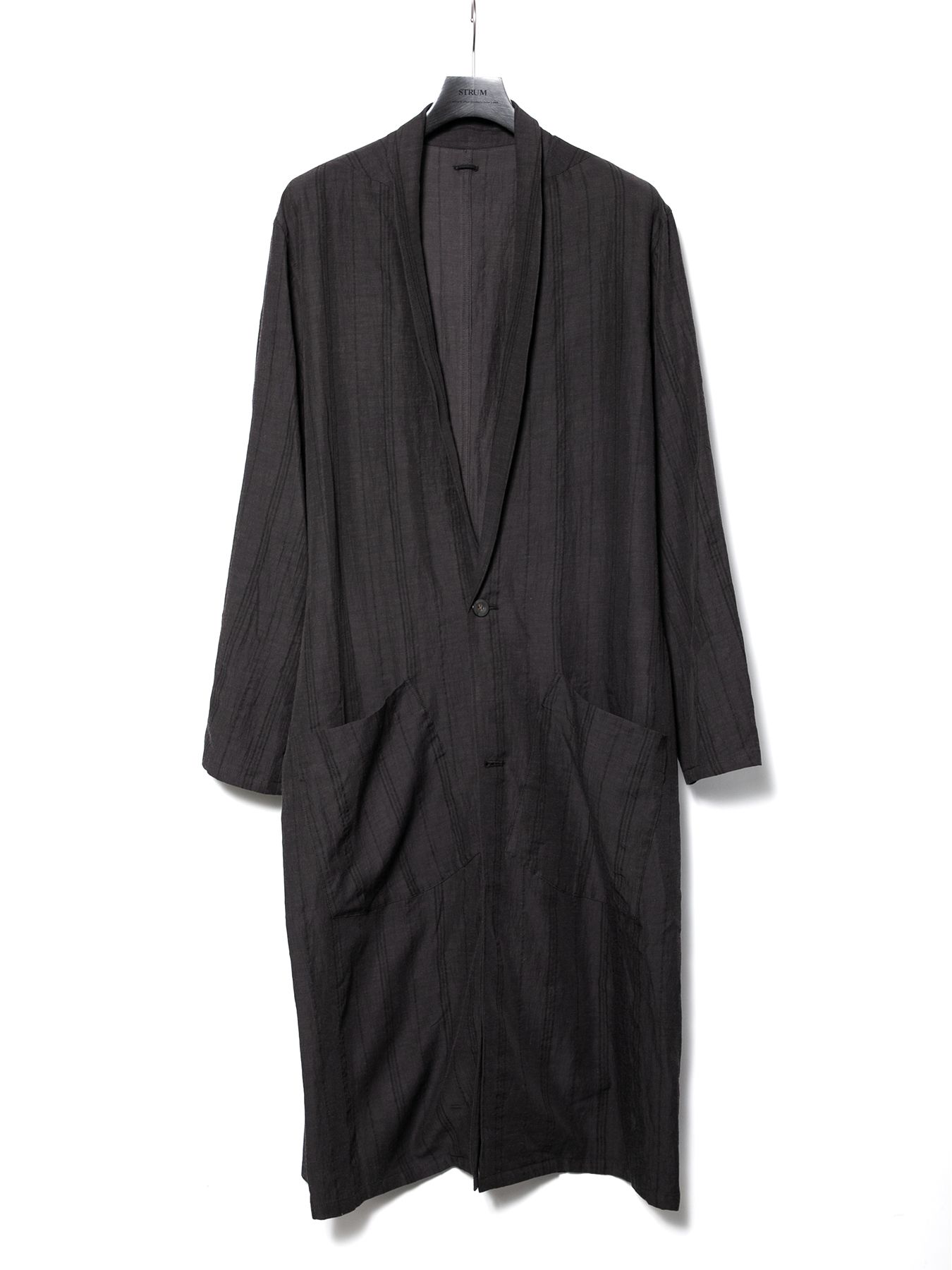 【予約品 10月12日(日) 締切】Rayon Cotton Linen Stripe Long Gown / レーヨン コットン リネン ストライプ ロングガウン / グレー