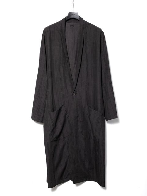 【予約品 10月13日(月) 締切】Rayon Cotton Linen Stripe Long Gown / レーヨン コットン リネン ストライプ ロングガウン / グレー