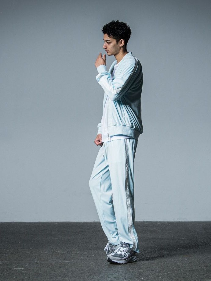 《予約品》 VELOUR SEMI WIDE PT  / ベロアラインワイドパンツ / サックス