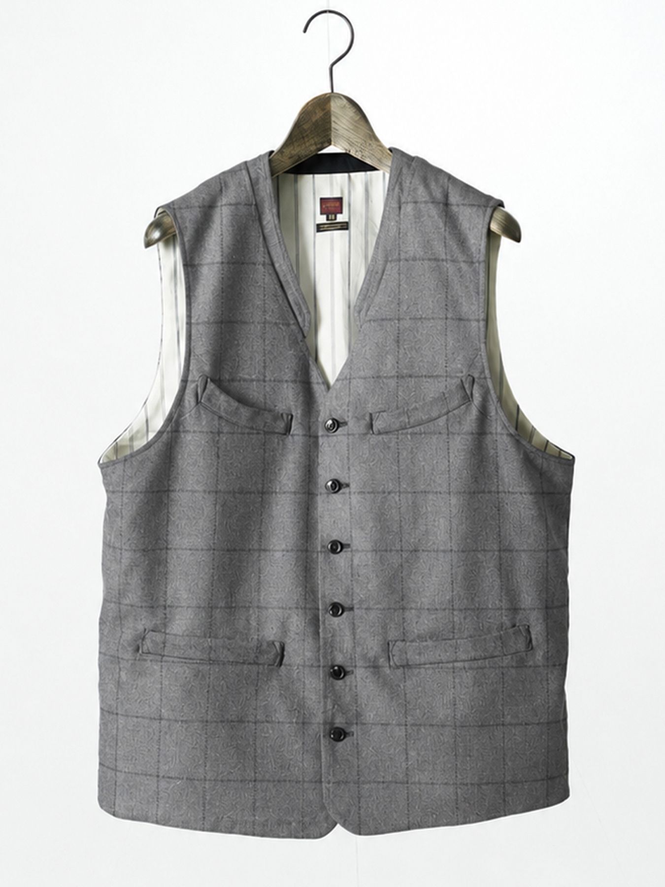 【予約品 7月5日(日) 締切】FRENCH GILET windowpane / ウィンドーペイン ウールベスト / グレーチェック