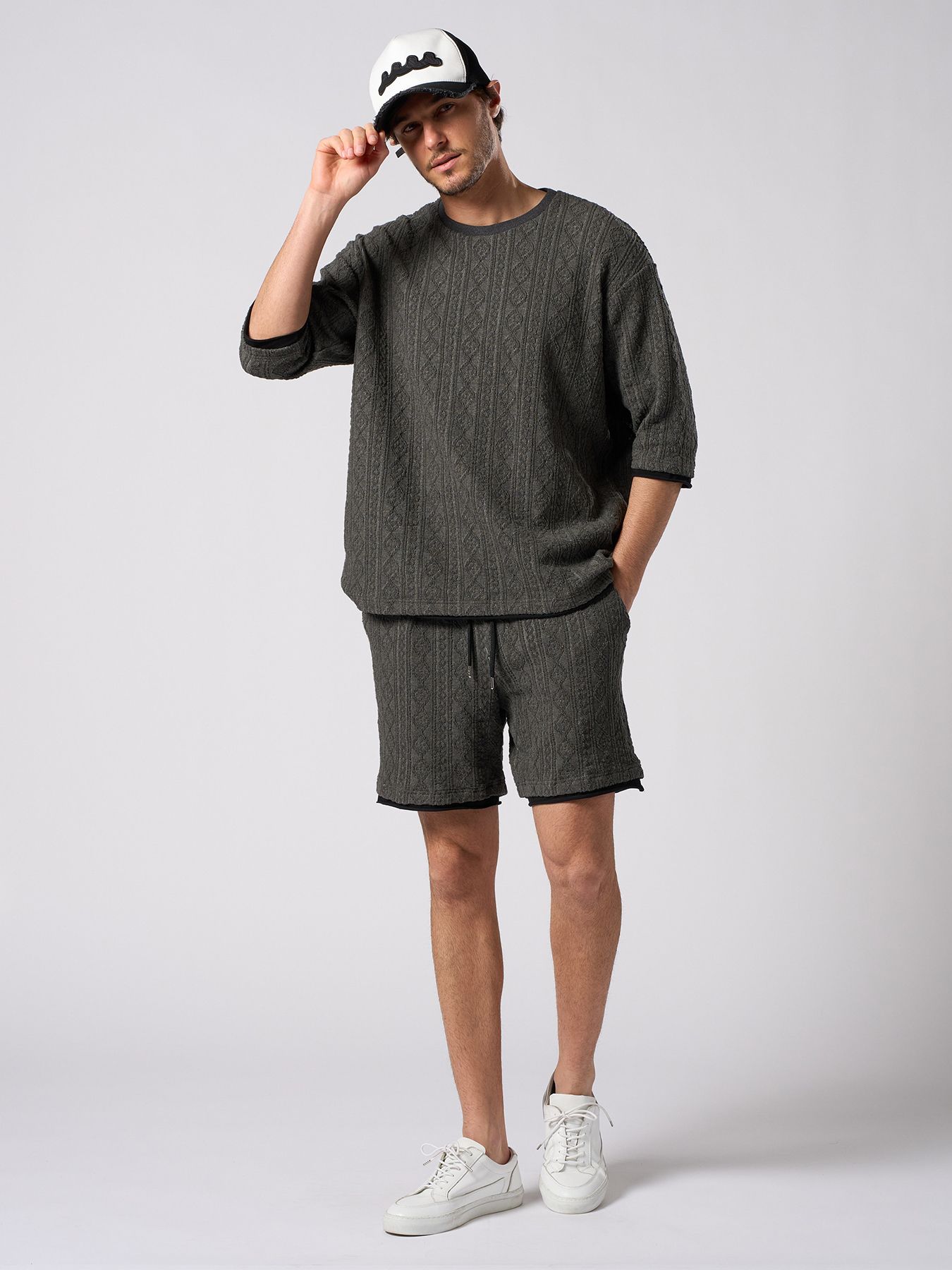 【予約品 1月25日(日) 締切】muta × wjk collection：wave cut-off mesh cap / ウェーブ カットオフ メッシュキャップ / ブラック×ホワイト