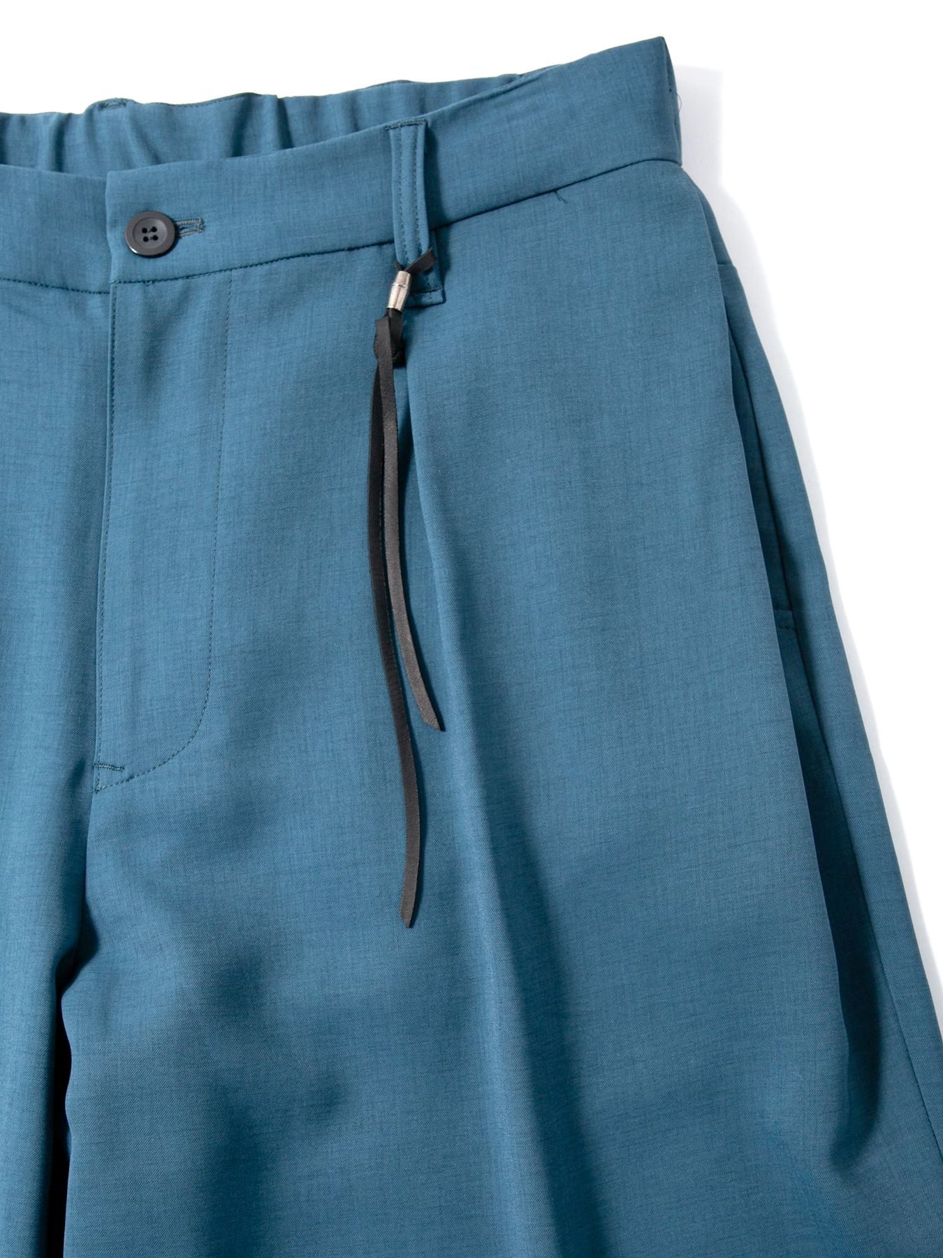 Polyester Stretch Twill Barrel Wide Pants / ポリエステル ストレッチ ツイル バレル ワイドパンツ / ブルーグリーン