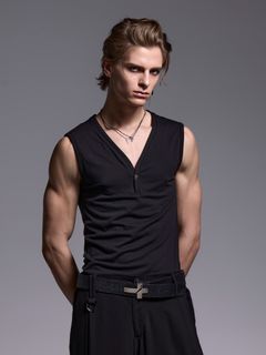 【予約品 1月4日(日) 締切】Henry Neck Tank Top / ヘンリーネック タンクトップ / ブラック