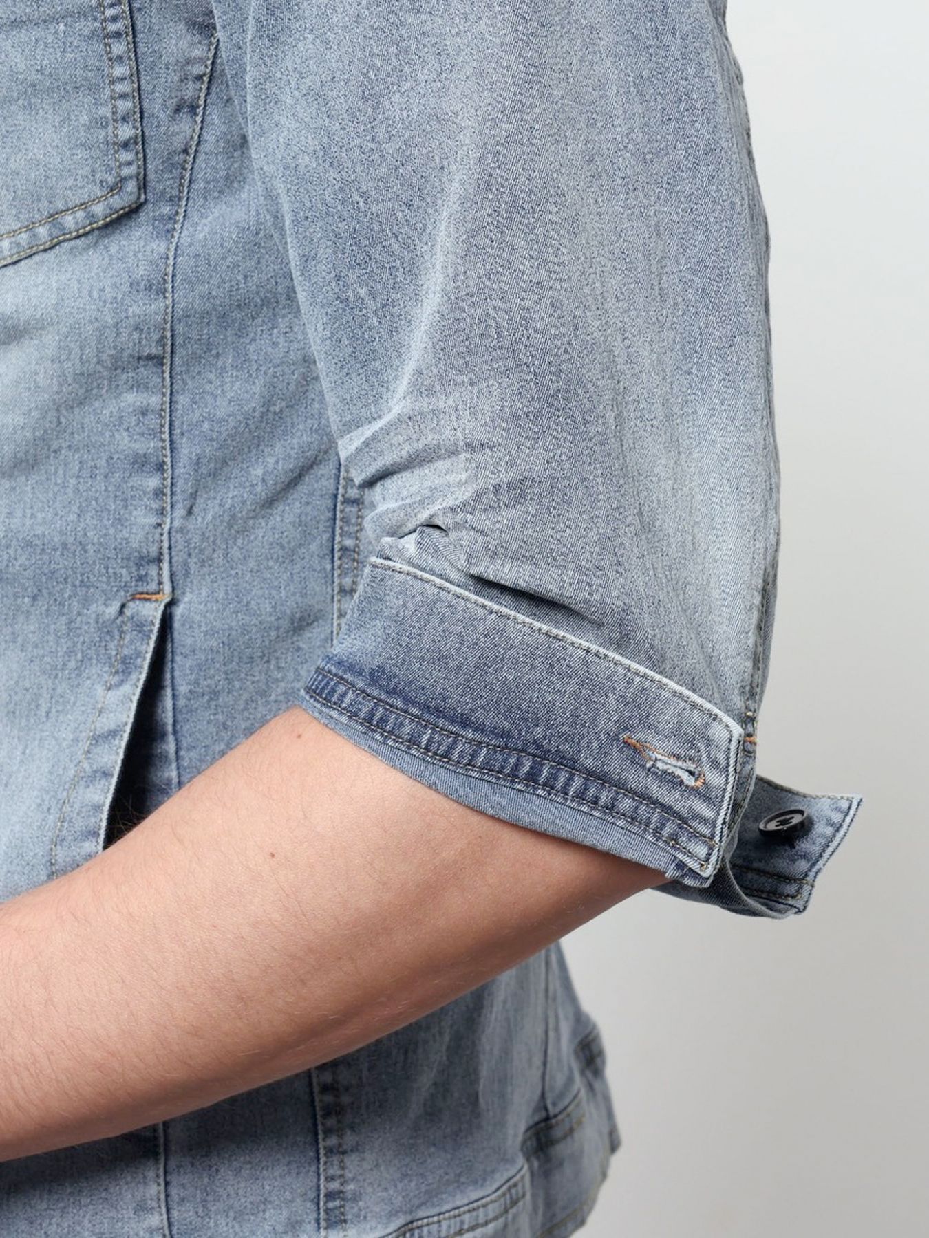 ライトオンスストレッチデニム7分袖Gジャン / ブルー【HIDEAWAYS NICOLE】