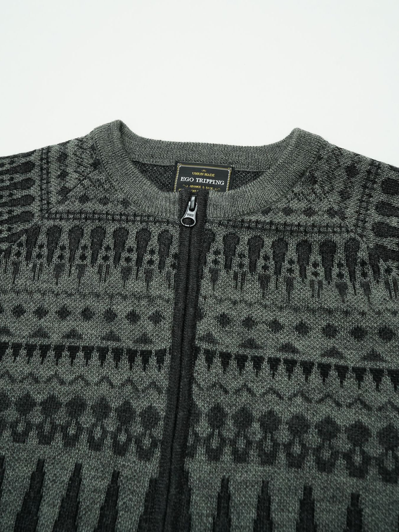 【予約品 】ARROWKNIT / ジャガードニットカーディガン / 杢ブラック×杢グレー系