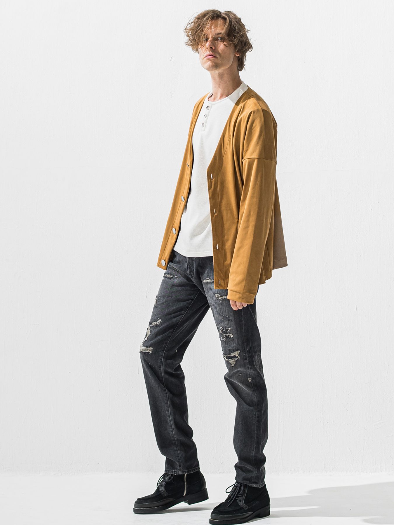 【予約品 9月6日(日) 締切】VELOURS FLEECE THERMAL HENRY / 裏起毛 ハニカムサーマル ヘンリーネック / ホワイト