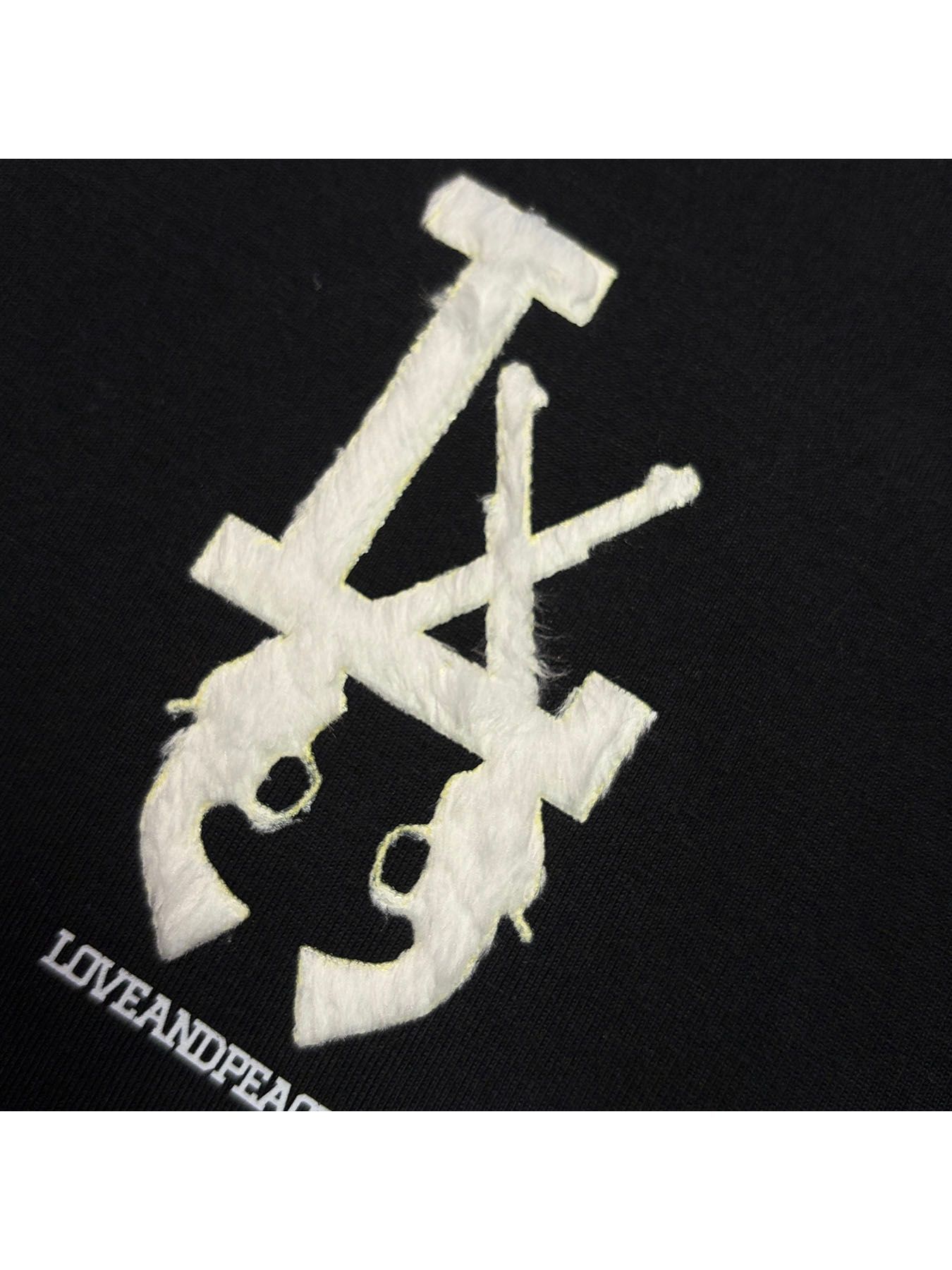 【予約品 3月9日(月) 18:00 締切】LA FAR PRINT S/S T / LA ファーフロッキープリント オーガニックコットン Tシャツ / ブラック