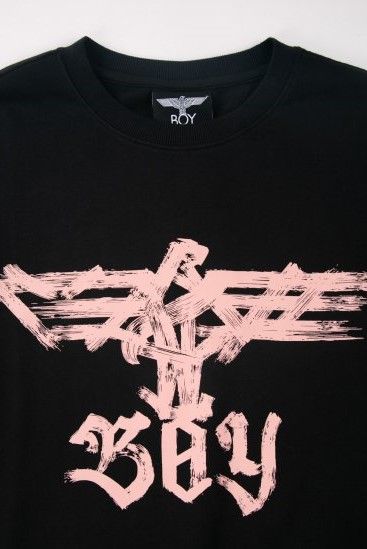 RHINESTONE PRINT WIDE SWEAT SHIRTS / Black 【BOY LONDON】