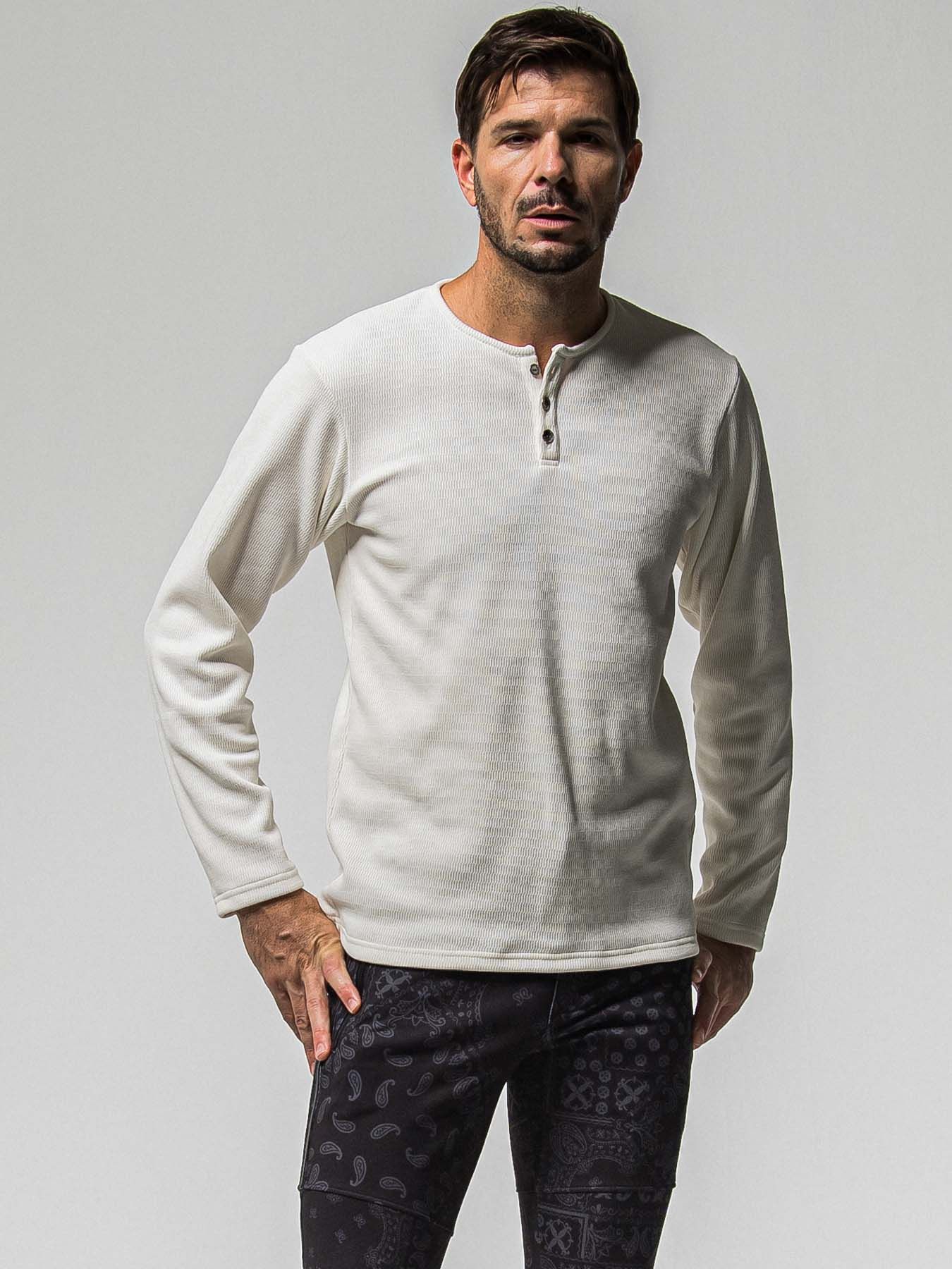 【予約品 8月31日(日) 締切】VELOURS FLEECE THERMAL HENRY / ベロアフリース サーマル ヘンリーネック / ホワイト