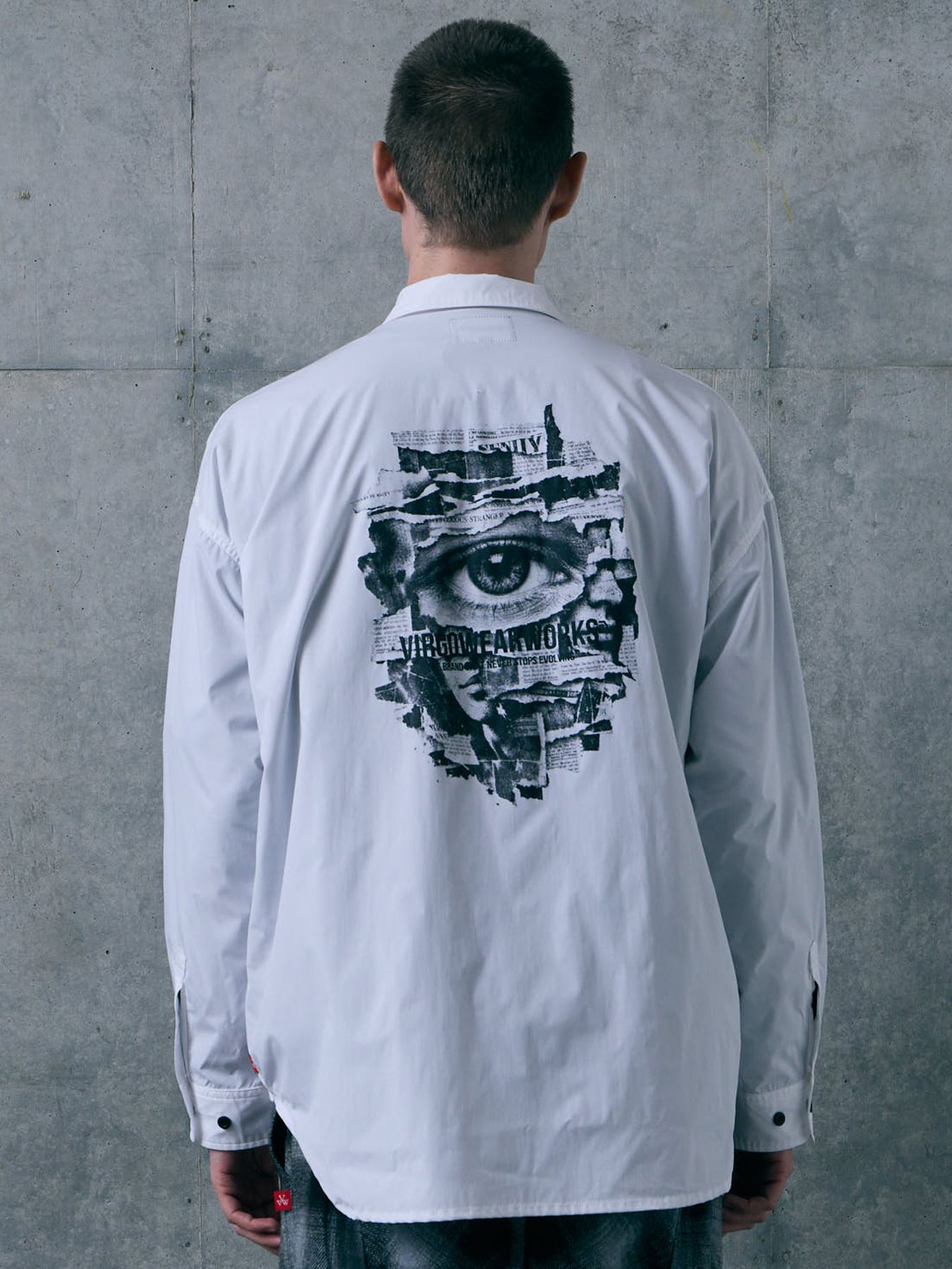 COLLISION SHIRT / プリント ワイドシルエットシャツ / WHITE