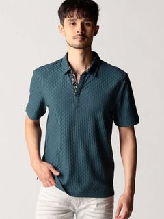 リンクスジャカードスキッパーポロシャツ / ブルー【NICOLE CLUB FOR MEN】