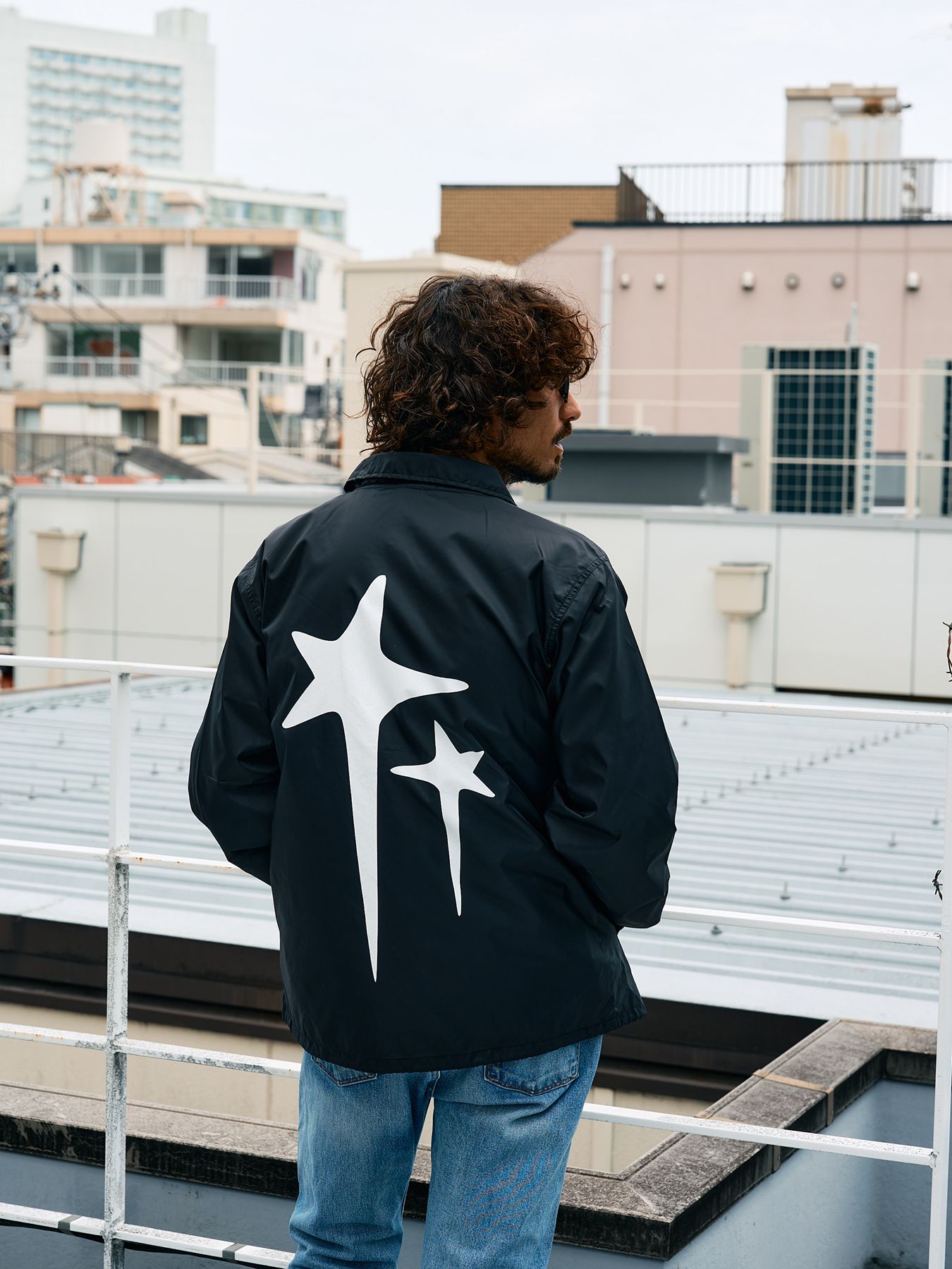 【予約品 10月16日(木) 締切】STYLE STYLE ドリップスタークロスパッチ ナイロン コーチジャ オーセンティックパイル ウェービーロゴ スマイル ケット / ブラック