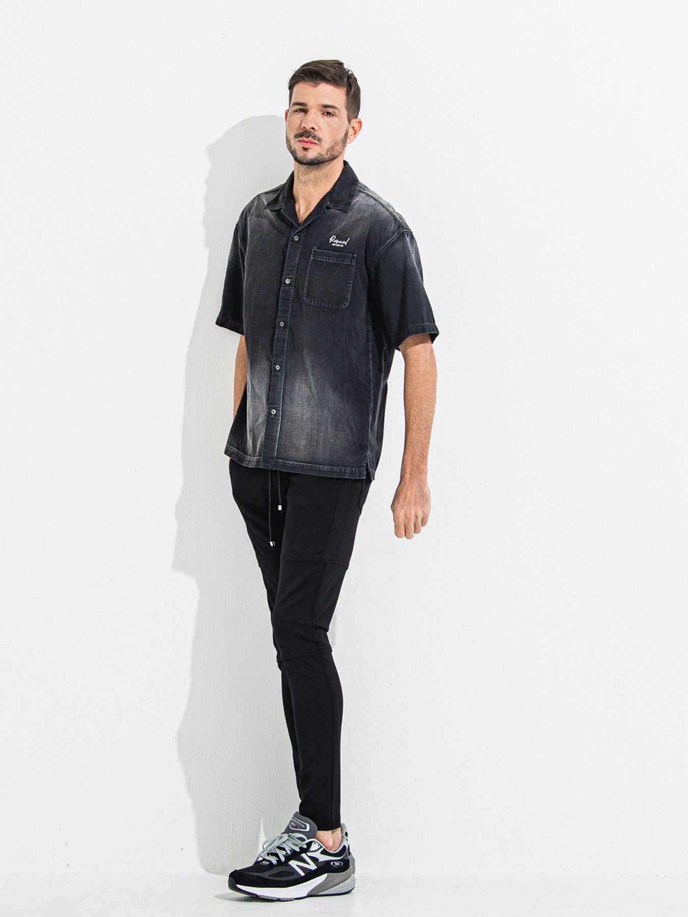 【予約品 】ZACK HALF DENIM SHIRT / ザックハーフスリーブデニムシャツ / ブラックプリント