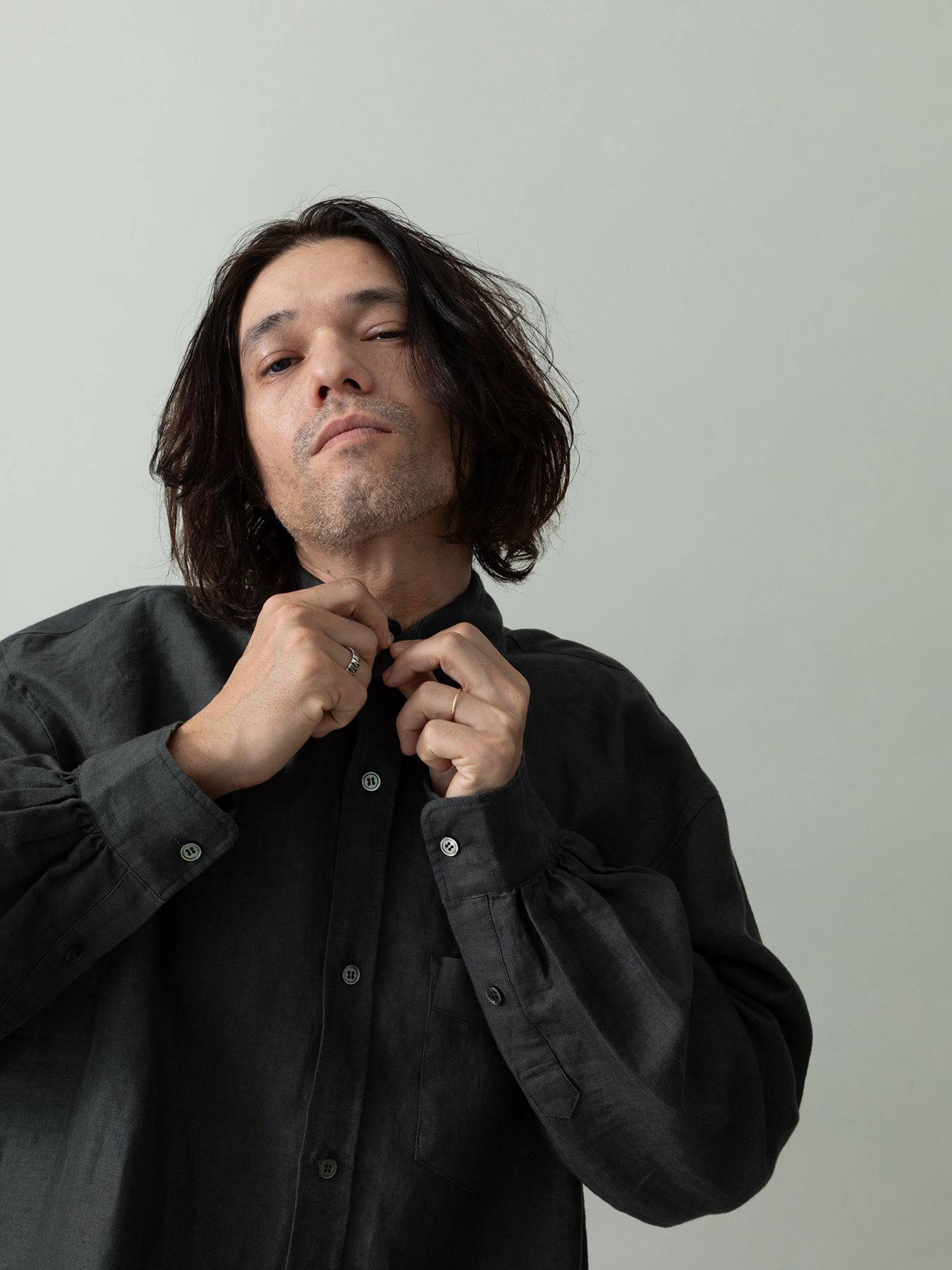 【予約品 2月1日(日) 締切】GATHERLINEN SHIRTS / リネンシャツ / チャコール