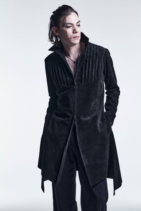 PinTuckLeatherFlareShirts SuedeCowLeather / Black 【kiryuyrik】