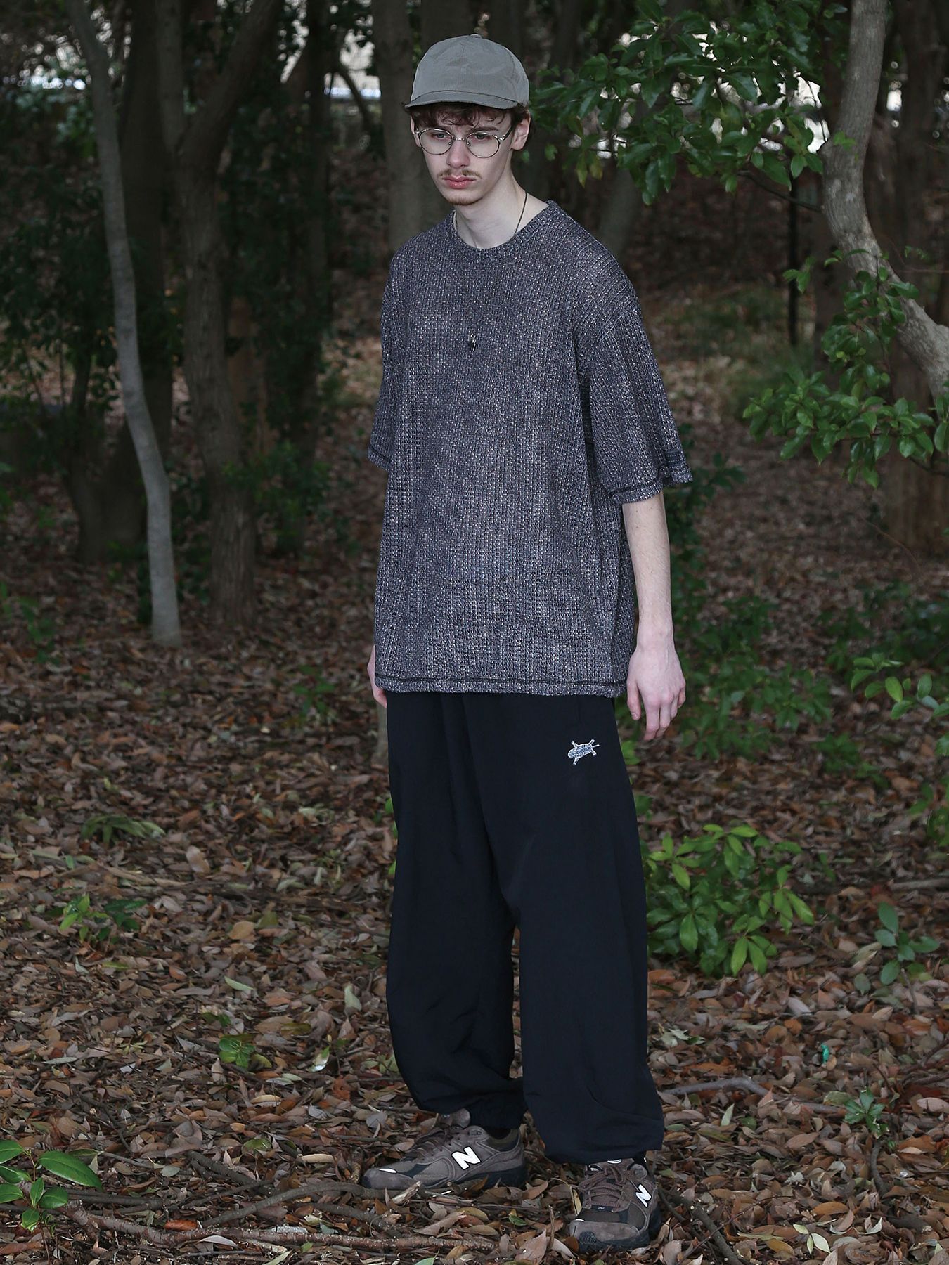 MIXED-MESH KNIT / メッシュニット Tシャツ / ミックスドブラック【QUOLT】