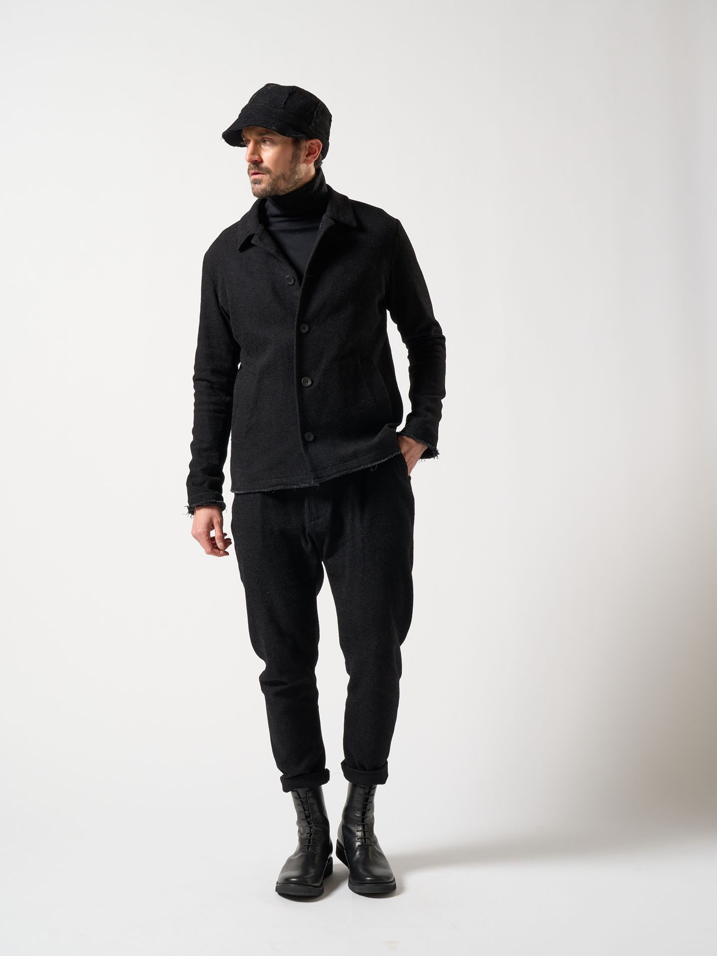 【予約品】 fine wool mock-neck / ニットカットソー / ブラック
