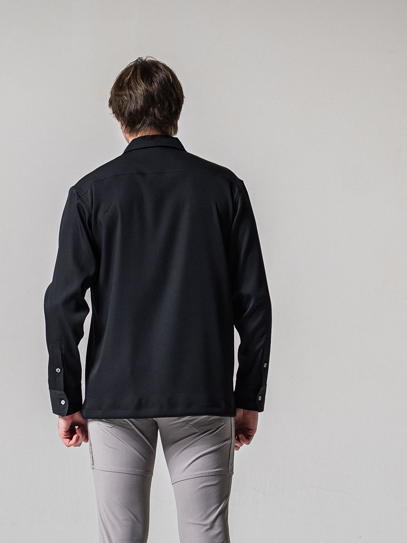 【予約品 11月16日(日) 締切】PULL OVER SATIN SHIRT / ジッププルオーバー サテンシャツ / ブラック