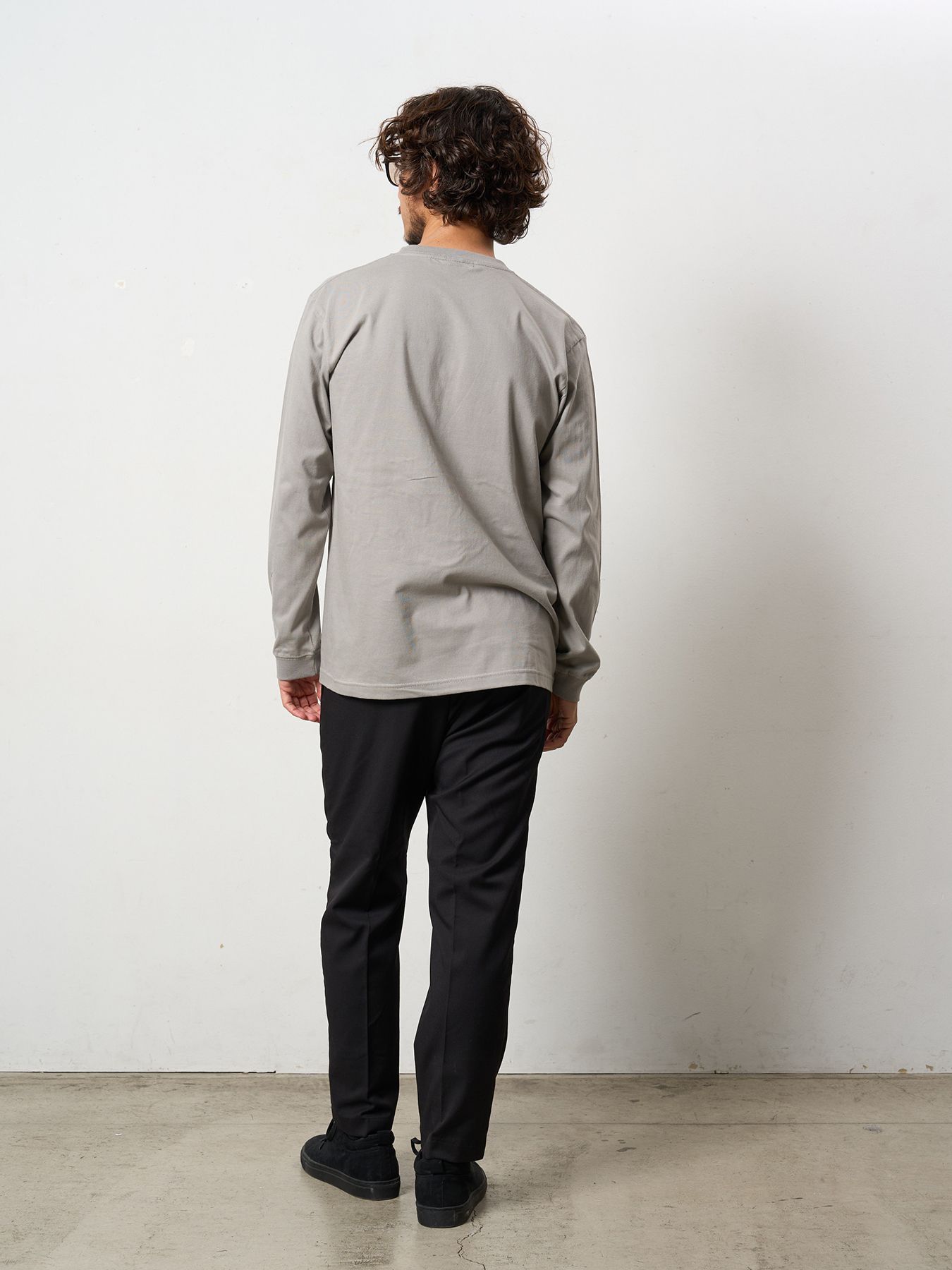 【予約品 5月8日(木) AM10時 締切】 5.6ozコットン天竺 PEACE AFTER DEATH&クロスパッチワーク LS Tシャツ / チャコールグレー