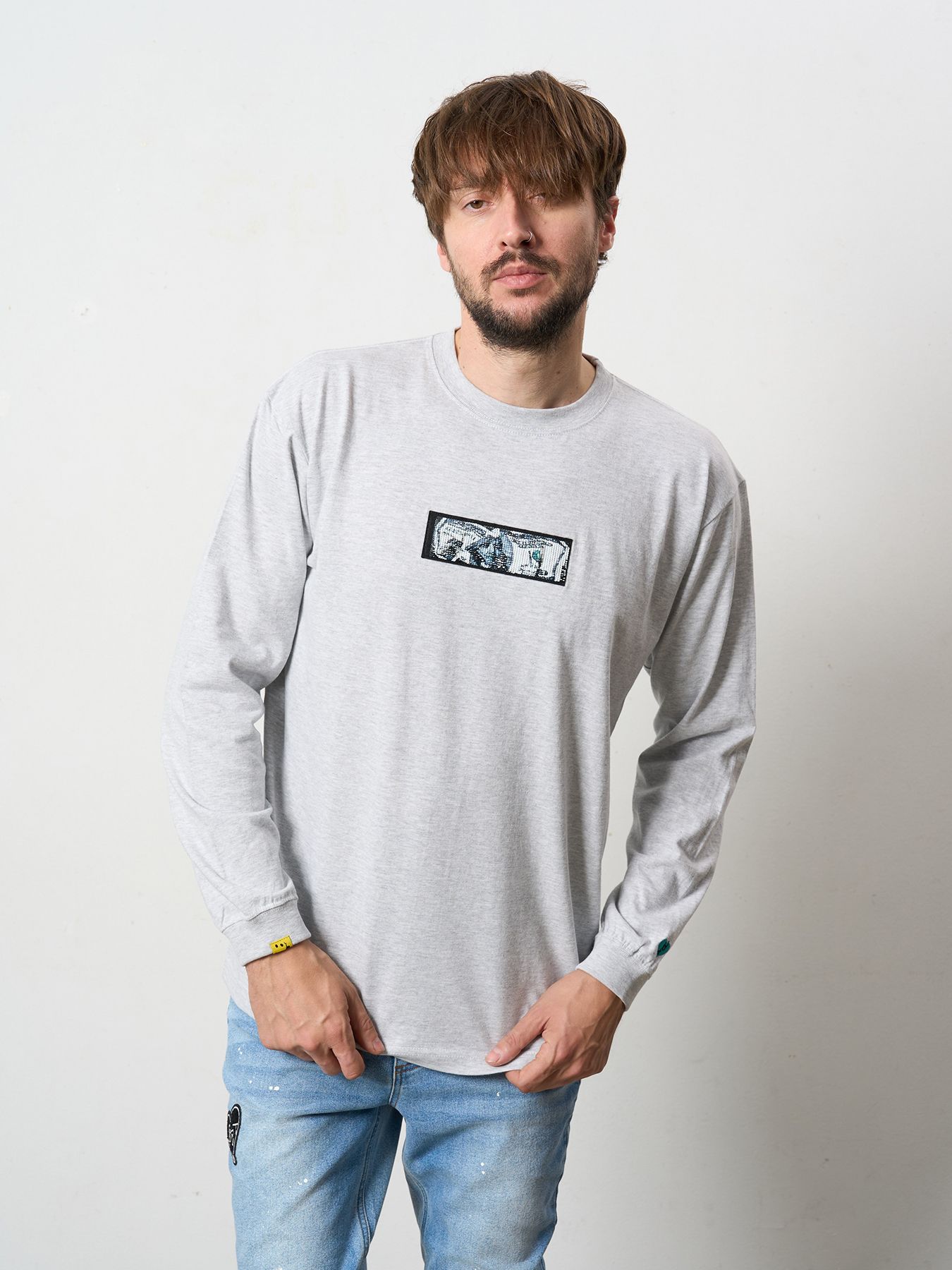 【予約品 5月8日(木) AM10時 締切】 5.6ozコットン天竺 スターグラムハート＆シークインLS Tシャツ / アッシュ