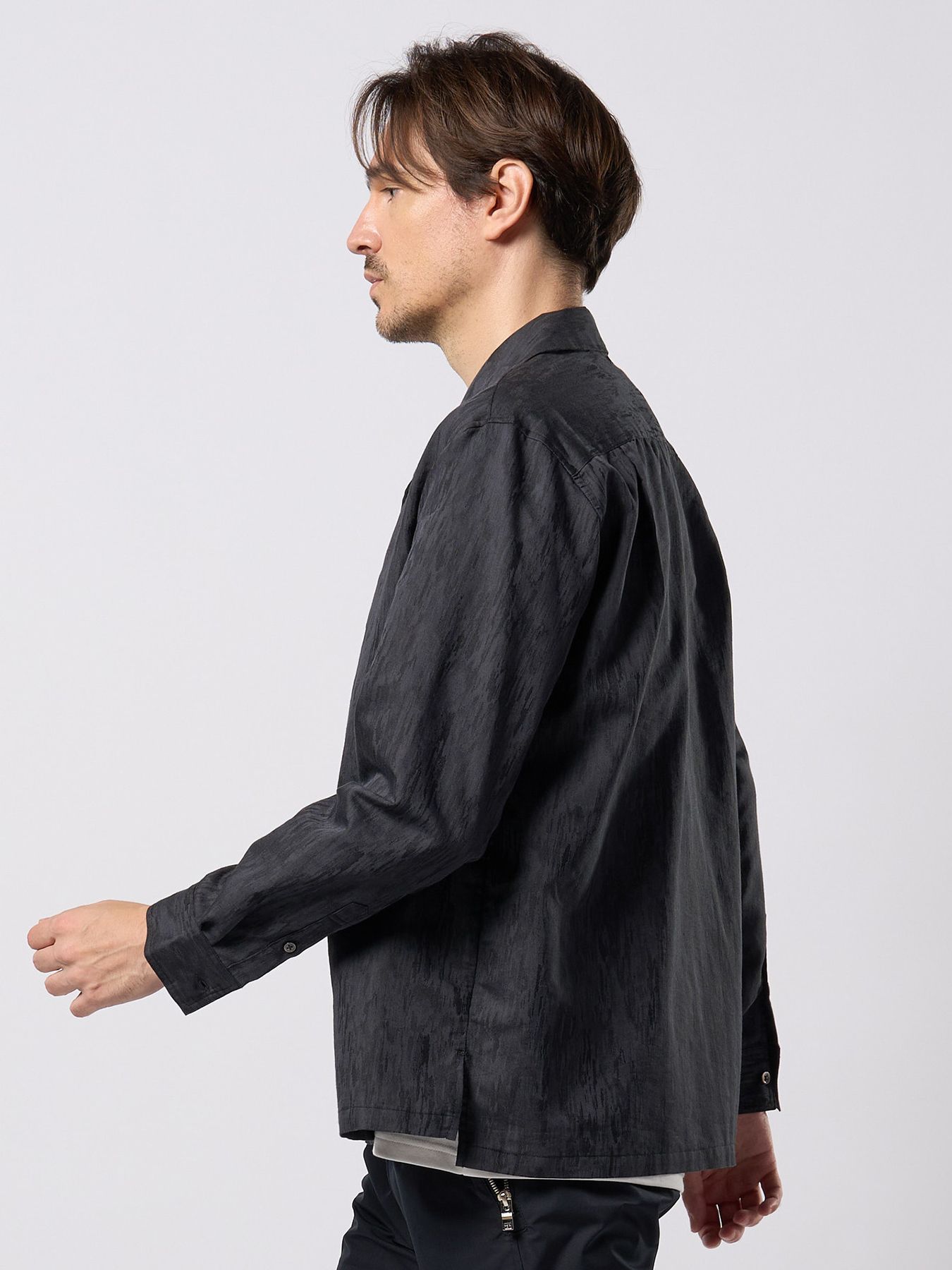 【予約品 9月23日(火) 締切】jacquard open collar shirt / ジャガード オープンカラーシャツ / ブラック