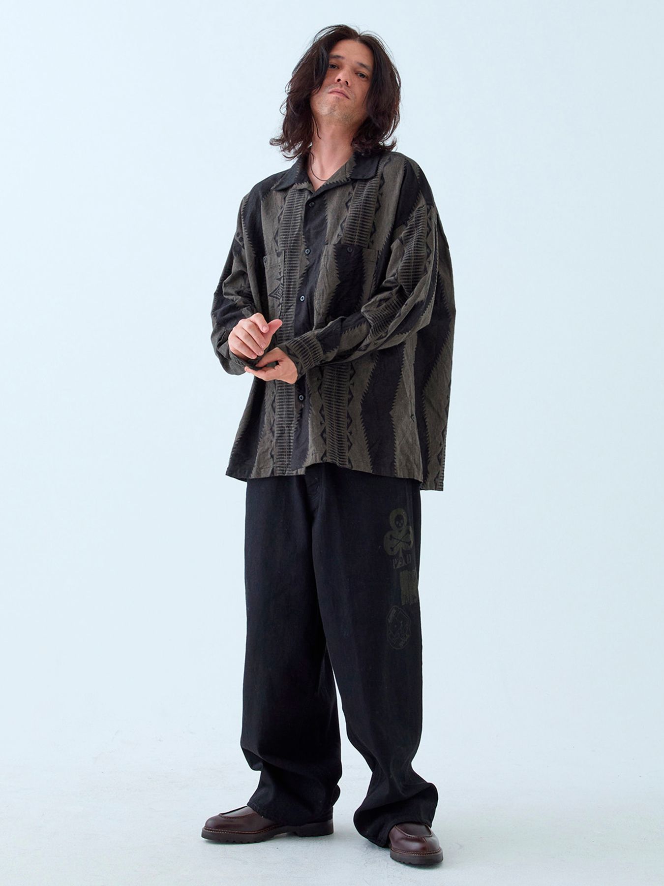 【予約品 6月2日(月) AM10時 締切】FOLKESTRIPE L/S / オーバーシャツ / チャコール×ブラック