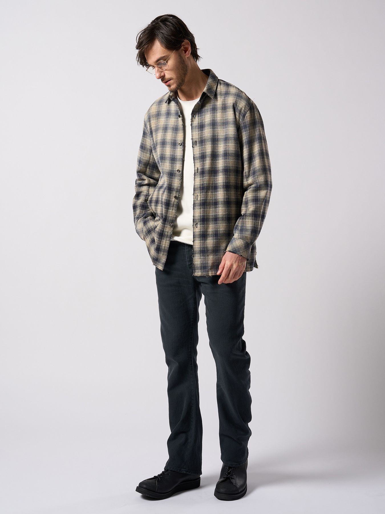 【予約品 4月19日(日) 18時締切】denim jersey 3D banana flare pants / デニムジャージー 3D バナナフレアパンツ / ブラックユーズド