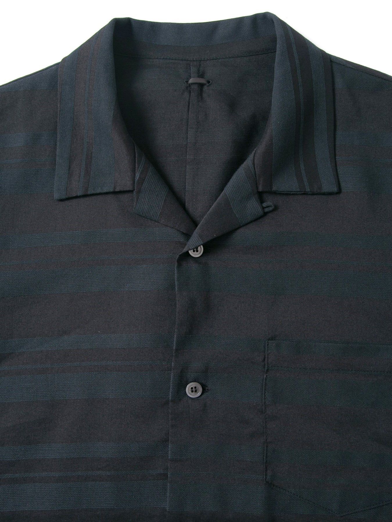 レーヨン コットンラミー ストライプ H/S 開襟シャツ  / Open Collar Shirt / ブラック 【STRUM】2024年2月入荷予定