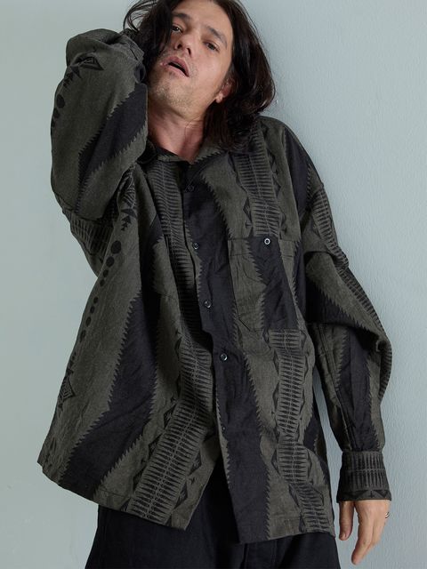 【予約品 6月2日(月) AM10時 締切】FOLKESTRIPE L/S / オーバーシャツ / チャコール×ブラック