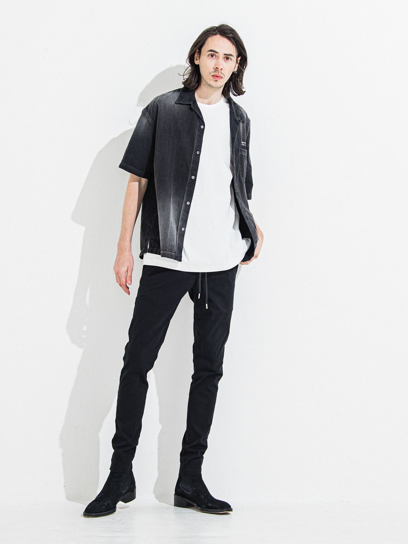 【予約品 】ZACK HALF DENIM SHIRT / ザックハーフスリーブデニムシャツ / ブラックプリント