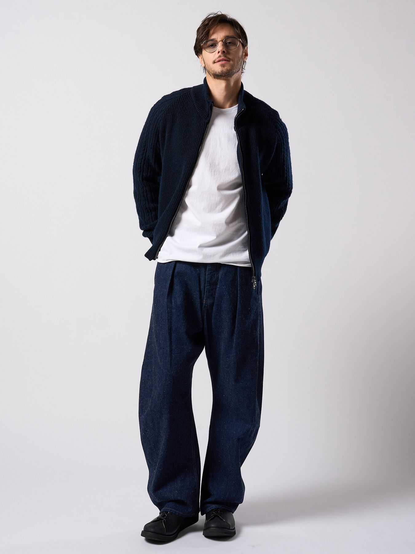 【予約品 4月19日(日) 18時締切】lomond×powder zip-up knit / ジップアップニット / ネイビー