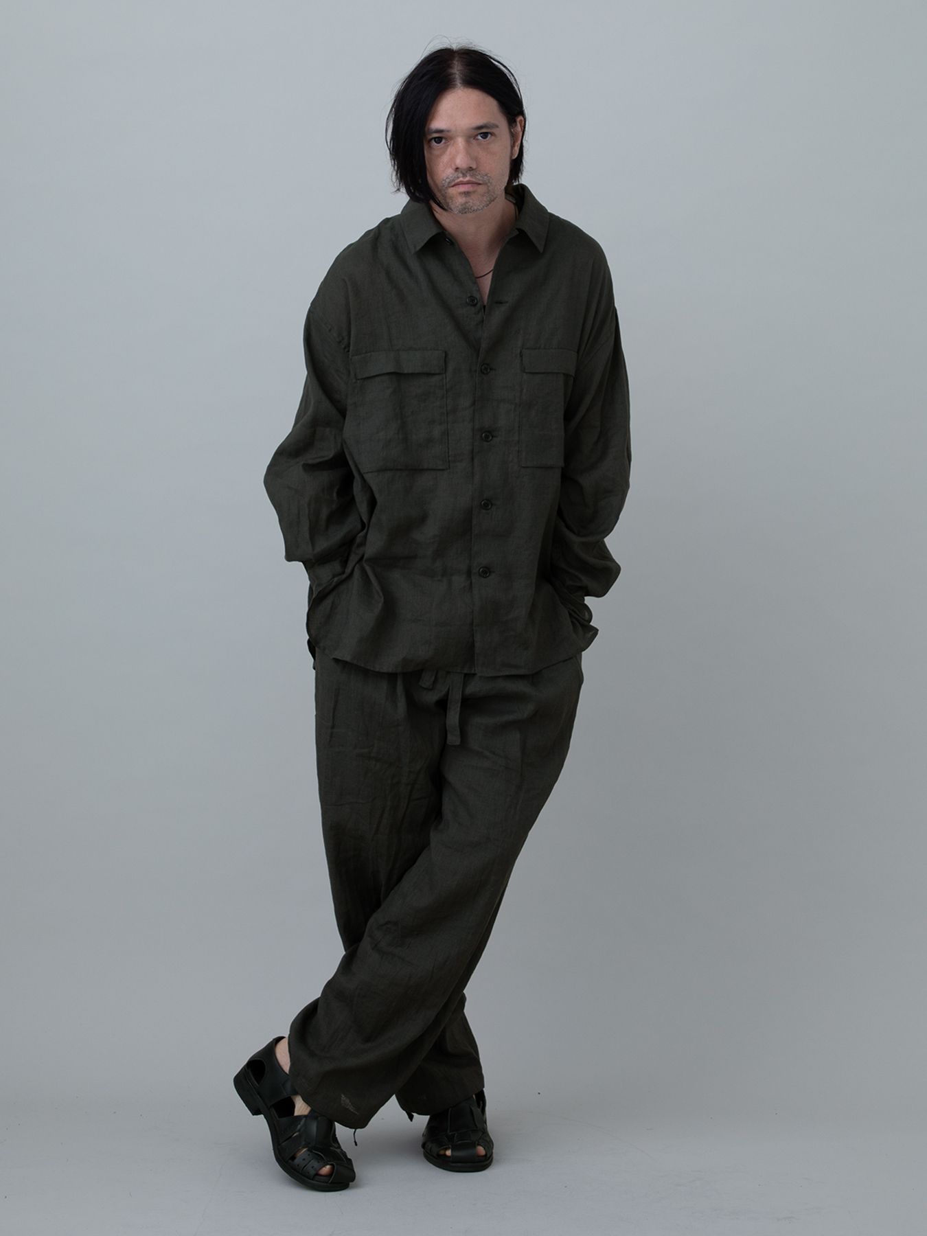 【予約品 11月23日(日) 締切】LINENOVERSHIRT / リネン ポロシャツ / CHARCOAL