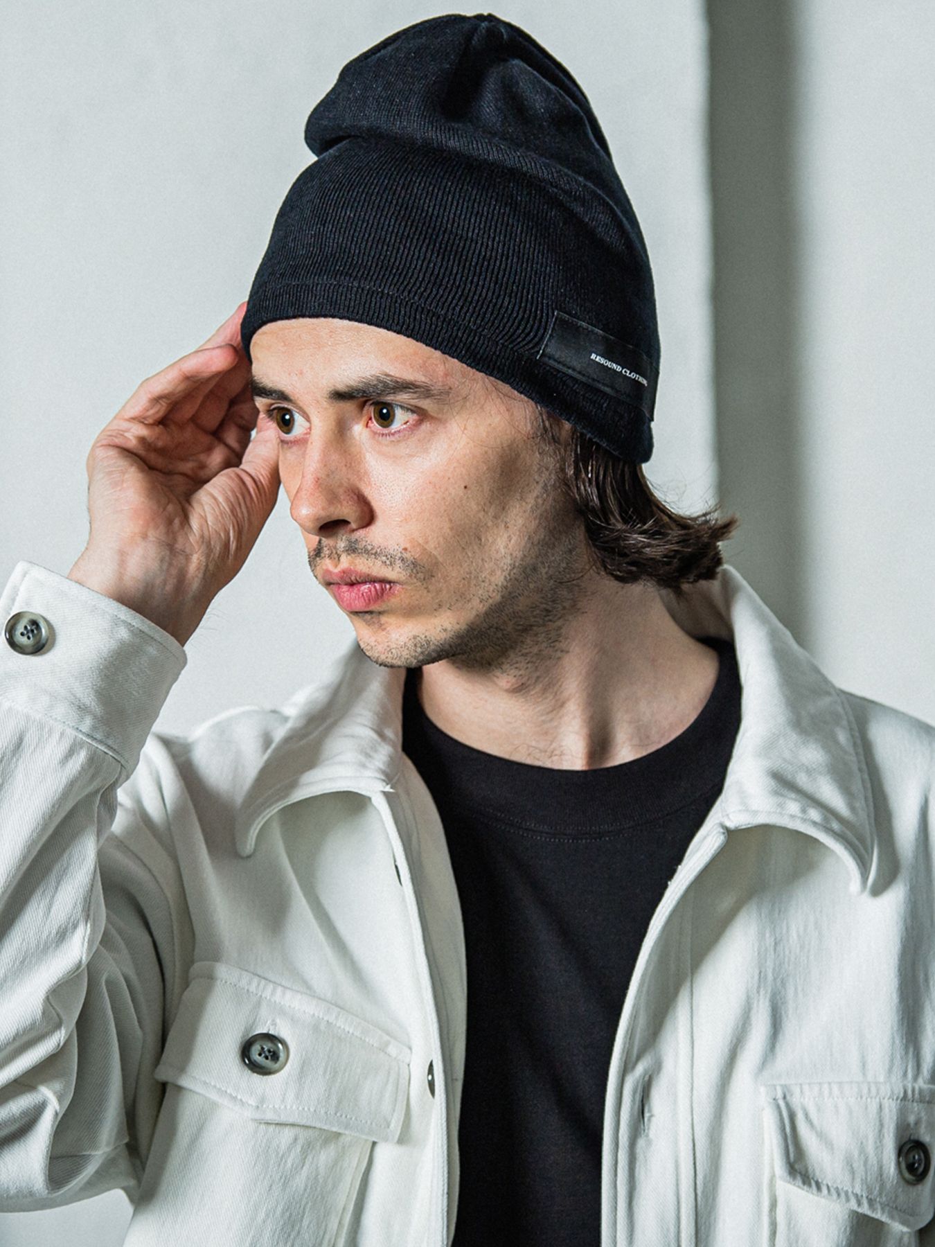 LINEN KNIT CAP / リネン ロゴタグ付き ニットキャップ / ブラック