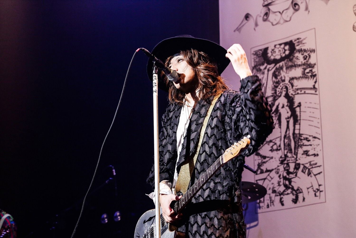 Fringe cut jacquard shawl collar shirt gown / BLACK 【ys Yuji SUGENO】
