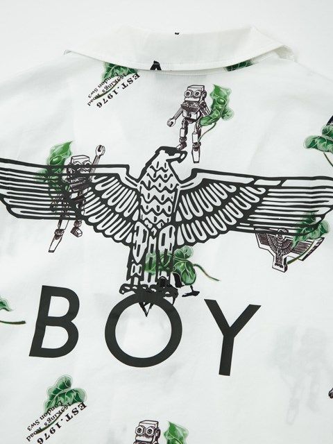 ROBOT PRINTED OPEN COLLAR SHIRT /プリントオープンシャツ / ホワイト 【BOY LONDON】