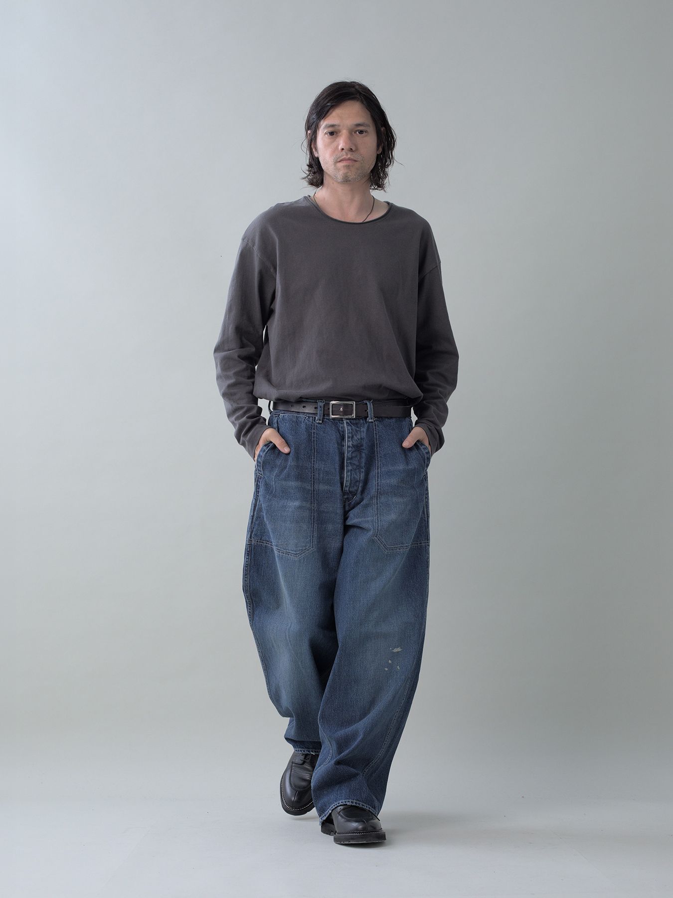 【予約品 5月6日(水) 締切】USN-DENIMTROUSERS damage / ダメージ加工 デニムミリタリーパンツ / インディゴ × 生成りステッチ 濃